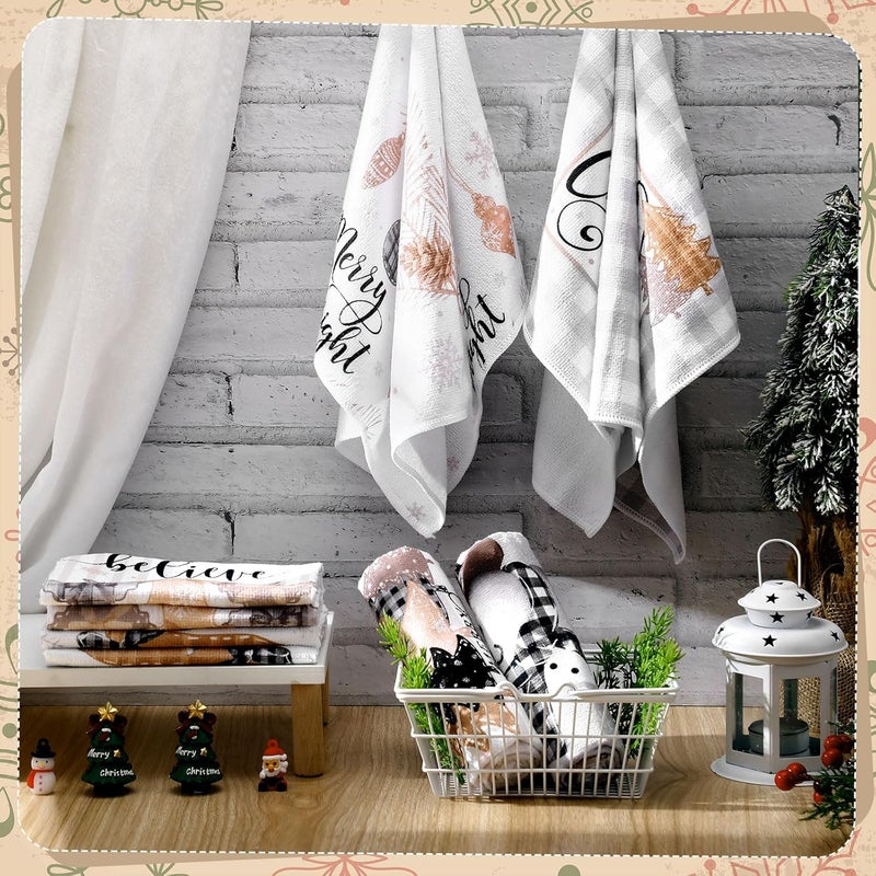 FuWeave 6 Pcs Christmas Kitchen Towels Farmhouse Winter Hand Towels 2126 x 1417 Inch Absorbent Snowman Dish Towels Decorative Beige Tea Towels Xmas Kitchen Dishcloths for Winter Kitchen Decor Gifts - Image 2