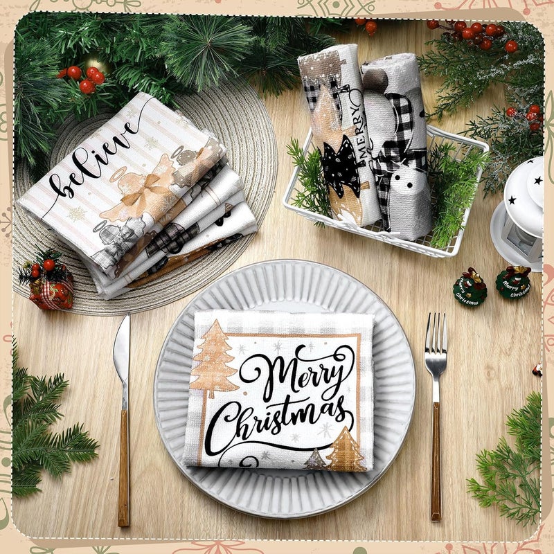 FuWeave 6 Pcs Christmas Kitchen Towels Farmhouse Winter Hand Towels 2126 x 1417 Inch Absorbent Snowman Dish Towels Decorative Beige Tea Towels Xmas Kitchen Dishcloths for Winter Kitchen Decor Gifts - Image 5