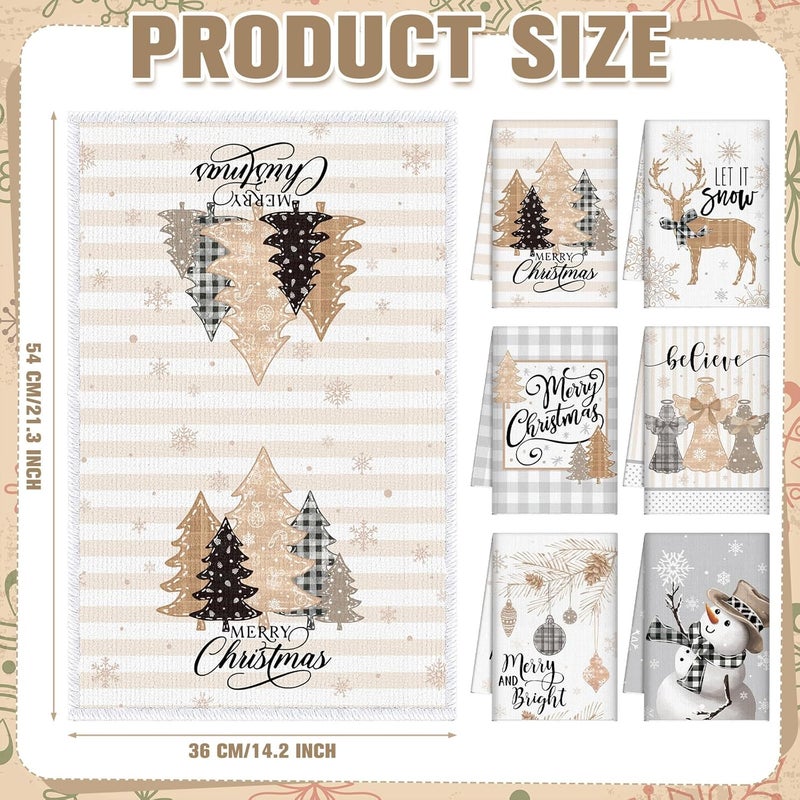 FuWeave 6 Pcs Christmas Kitchen Towels Farmhouse Winter Hand Towels 2126 x 1417 Inch Absorbent Snowman Dish Towels Decorative Beige Tea Towels Xmas Kitchen Dishcloths for Winter Kitchen Decor Gifts - Image 4