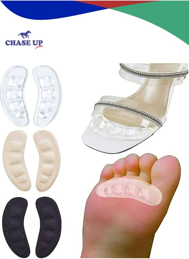 Chase Up Metatarsal Pads, 3 Pairs Ball of Foot Cushions for Heels, Non Slip Foot Pads to Relief Pain All Day, Toe Pads Shoe Gummies for Heels, Heel Pads for Stop Feet from Sliding Forward  - Image 1