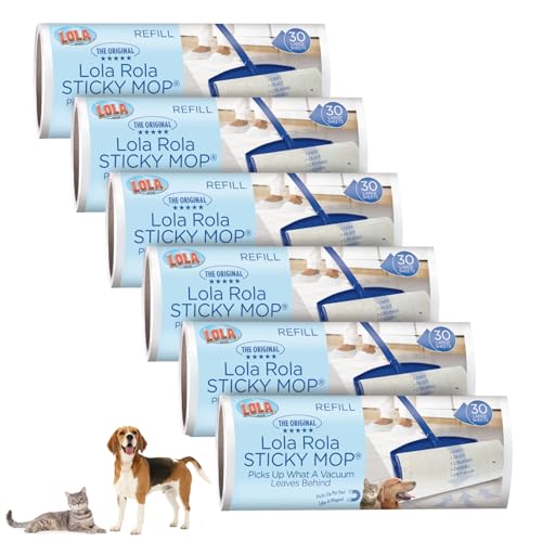 LOLA Rola Sticky Mop Refills, Giant Adhesive Roller, 180 Sheets, Traps Dirt, Dust & Hair, Pet Hair Remover, Floor & Carpet Cleaner, 6 Pack - Image 1