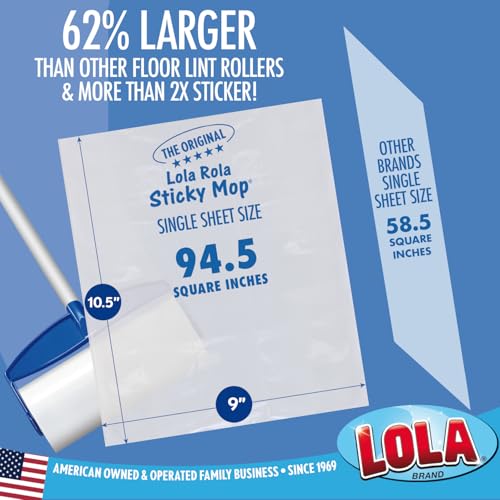 LOLA Rola Sticky Mop Refills, Giant Adhesive Roller, 180 Sheets, Traps Dirt, Dust & Hair, Pet Hair Remover, Floor & Carpet Cleaner, 6 Pack - Image 5