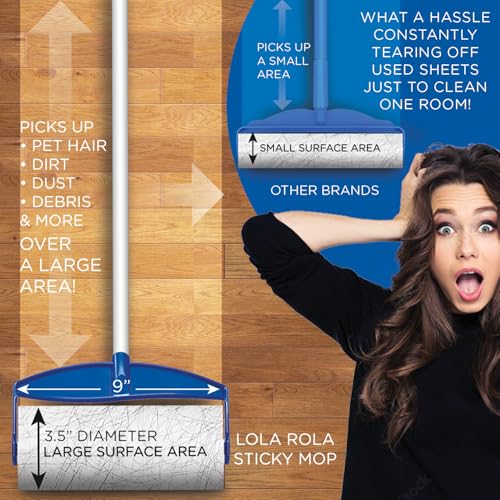 LOLA Rola Sticky Mop Refills, Giant Adhesive Roller, 180 Sheets, Traps Dirt, Dust & Hair, Pet Hair Remover, Floor & Carpet Cleaner, 6 Pack - Image 4