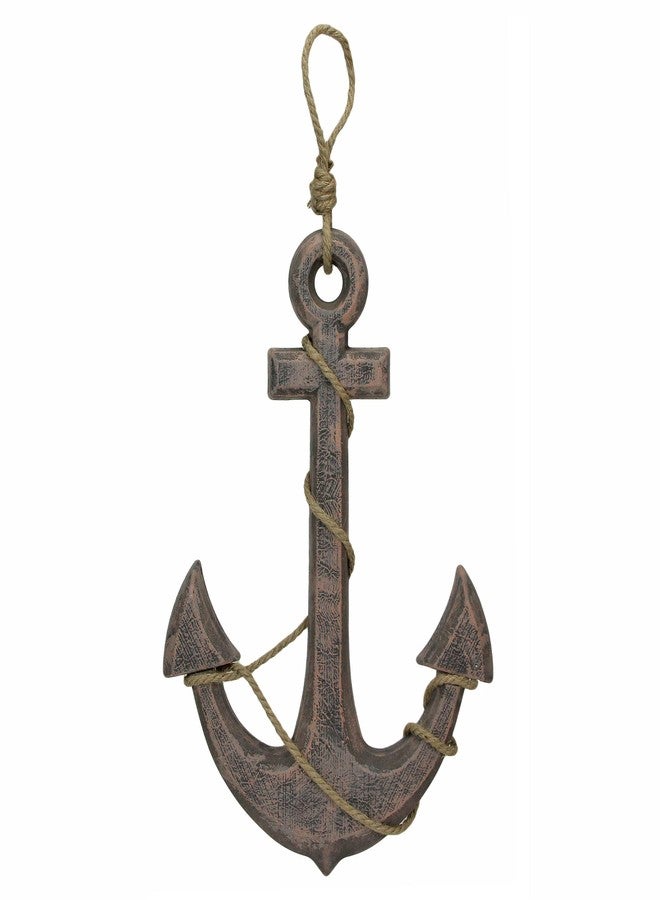 Zeckos Large 24"x16" Ship Anchor & Rope Wall Hanging - Hand-Stained Brown Finish for Nautical Elegance - Easy Installation - Captivating Maritime Or Beach Decor - Image 1