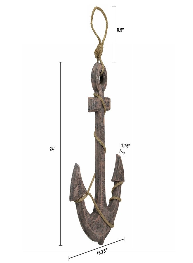 Zeckos Large 24"x16" Ship Anchor & Rope Wall Hanging - Hand-Stained Brown Finish for Nautical Elegance - Easy Installation - Captivating Maritime Or Beach Decor - Image 2