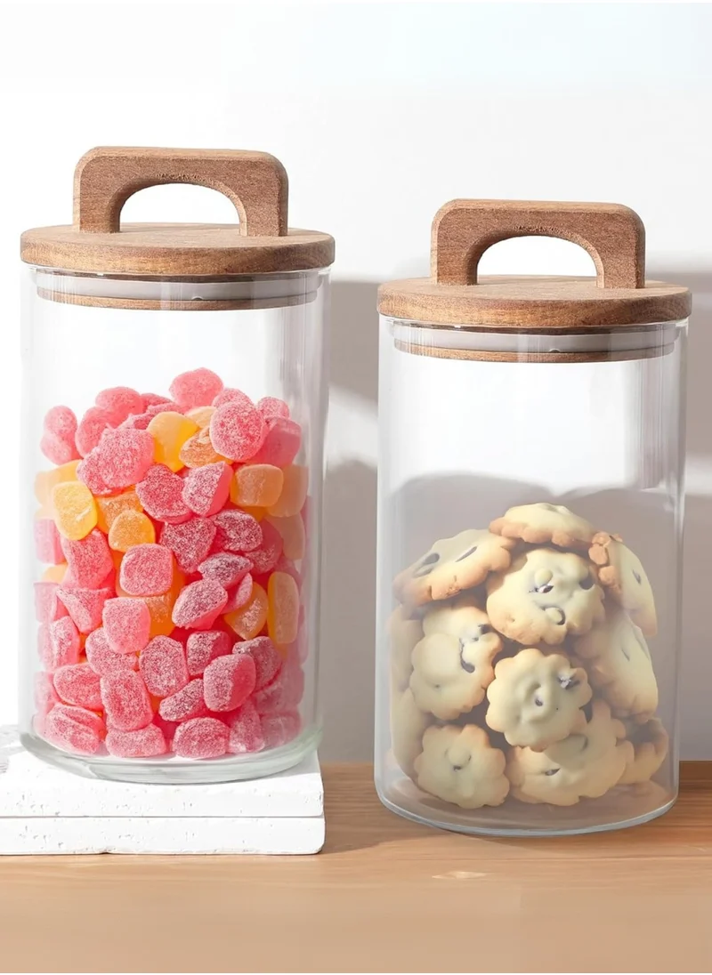 1Chase Borosilicate Glass Food Storage Jar With Acacia Wood Air Tight Lid, Handmade Glass Canister For Kitchen Pantry Organizer, For Storing Pasta, Nuts, Coffee, Snacks, Set Of 3 (1000 ML)