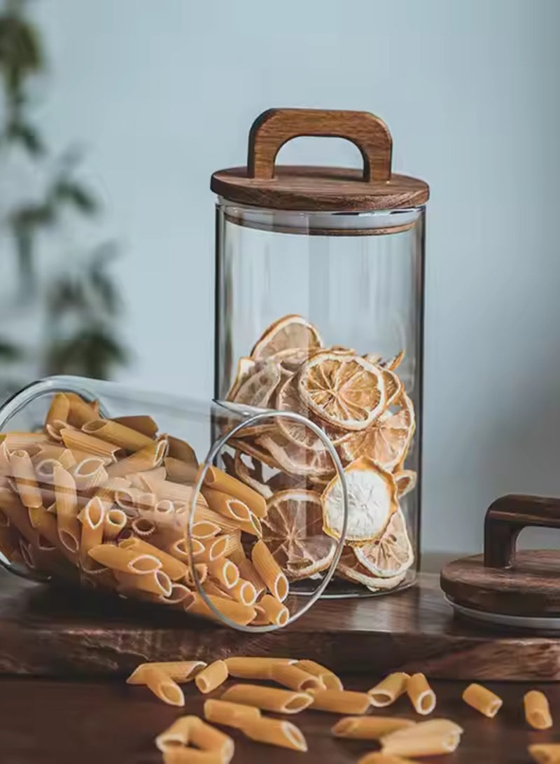 1 تشيس برطمان تخزين طعام زجاج بوروسيليكات بغطاء محكم من خشب الأكاسيا، علبة زجاجية يدوية لتنظيم مطبخك، للباستا والمكسرات والقهوة والوجبات الخفيفة، طقم من 3 قطع (1000 مل) - Image 3