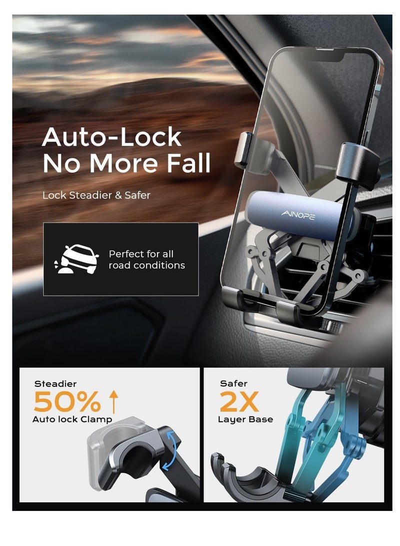 Gravity Magnetic Car Phone Holder Mobile Holder for Car Mount Air Vent with Clip Auto Lock Hands Free Car Phone Holder Magnetic fits for iPhone 15 and  All Phones