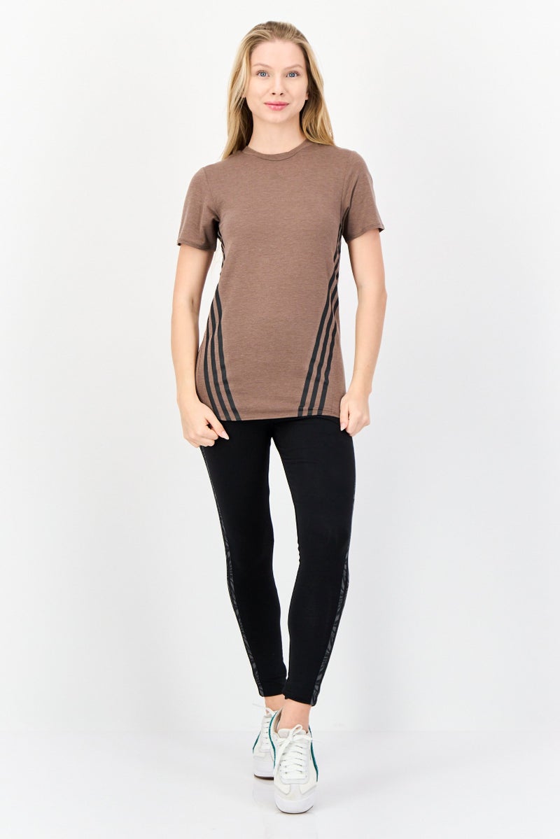 Adidas Women Sportswear Fit Short Sleeve Outdoor T-Shirt, Brown  - Image 3