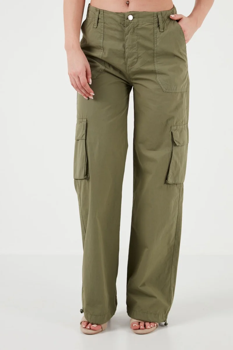 ليلا Cotton High Waist Wide Leg Cargo Pants Women's Trousers 668YP50022S4