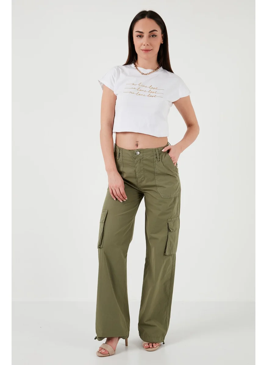 Lela Cotton High Waist Wide Leg Cargo Pants Women's Trousers 668YP50022S4