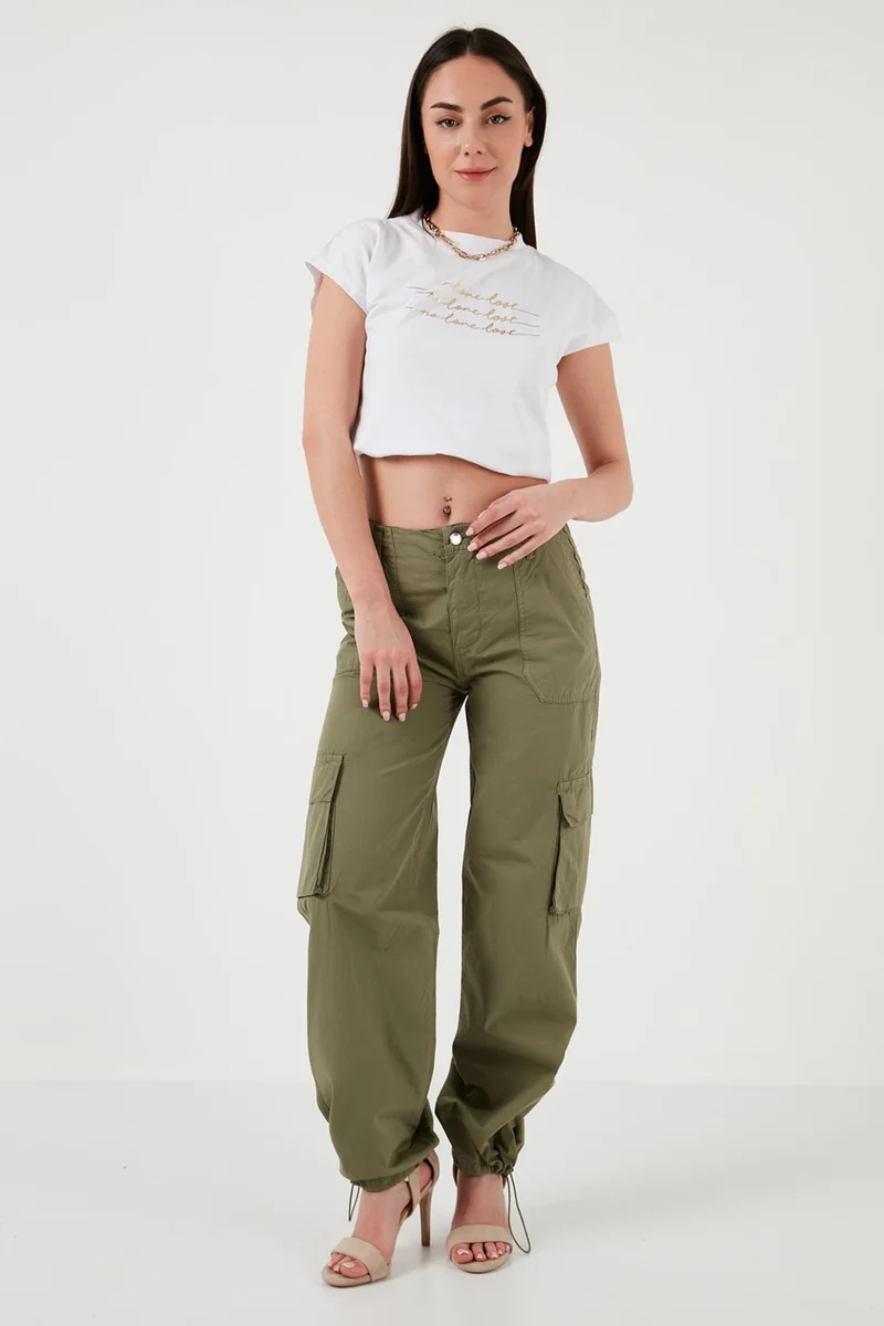 ليلا Cotton High Waist Wide Leg Cargo Pants Women's Trousers 668YP50022S4
