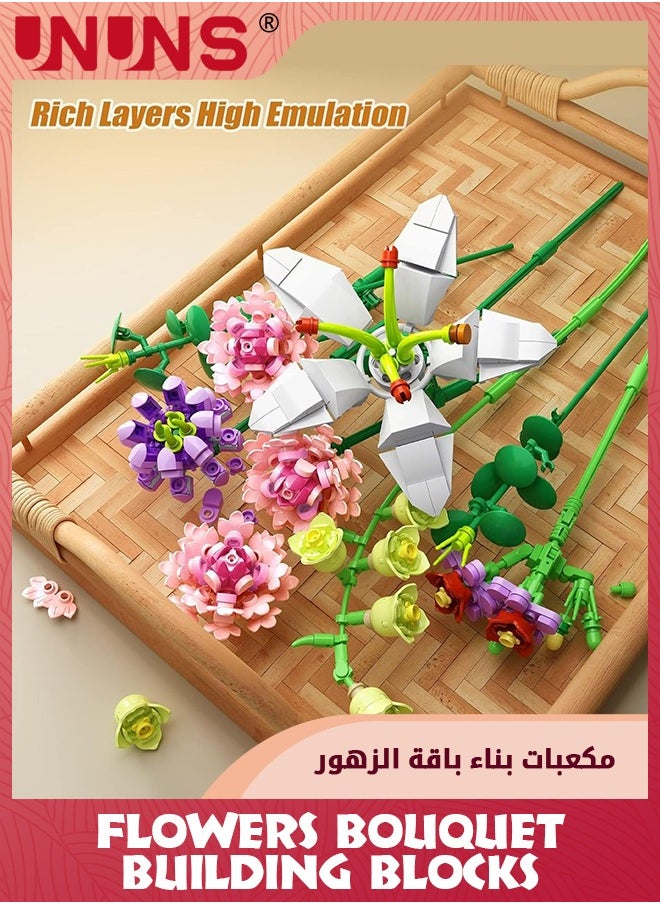 UNUNS Flower Bouquet Building Blocks Kits,Pink Dianthus Lily Creative Toys Sets For 6+ Kids,Creativity Artificial Flower With Lights,Birthday Aniversary Gifts For Girls Adult Home Decor,514 Pieces  - Image 4