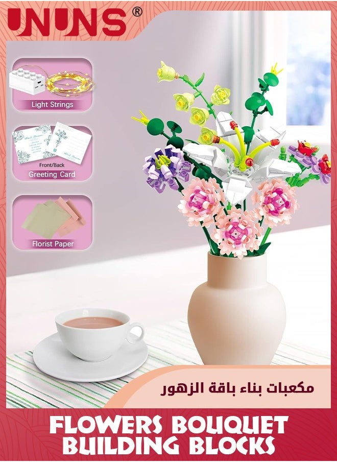 UNUNS Flower Bouquet Building Blocks Kits,Pink Dianthus Lily Creative Toys Sets For 6+ Kids,Creativity Artificial Flower With Lights,Birthday Aniversary Gifts For Girls Adult Home Decor,514 Pieces  - Image 3