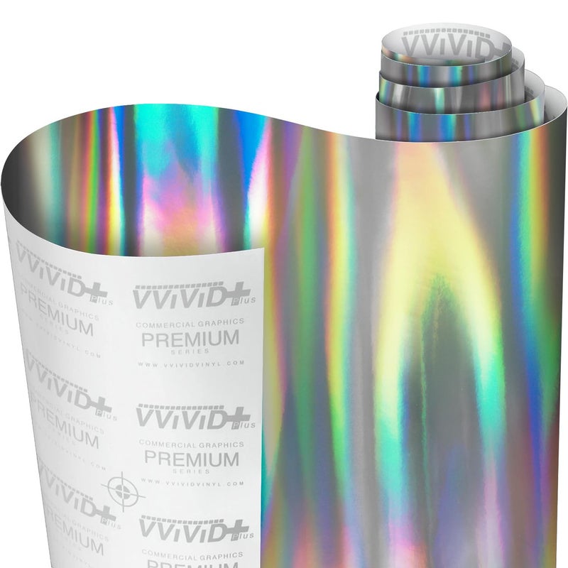 VViViD Silver Holographic Chrome Vinyl Wrap Rainbow Finish Roll DIY AirRelease Adhesive Film 1ft x 5ft