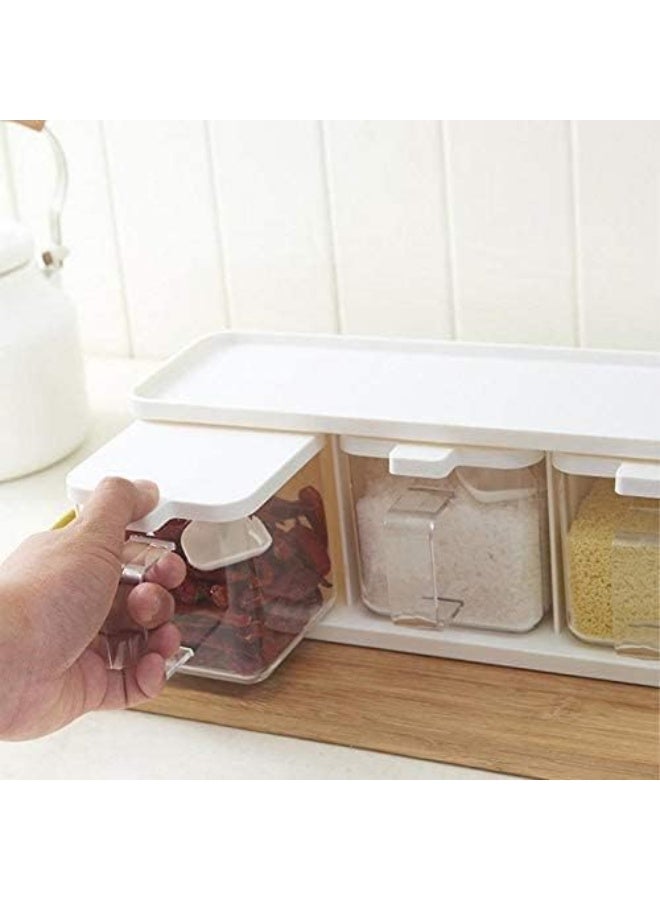 DUNISO Spice Jars,3 Grids Spice Rack with Lid and Spoon,Plastic Seasoning Box,Space Saving，Easy to Clean，for Kitchen to Storage Salt，Paprika，Sugar - Image 3