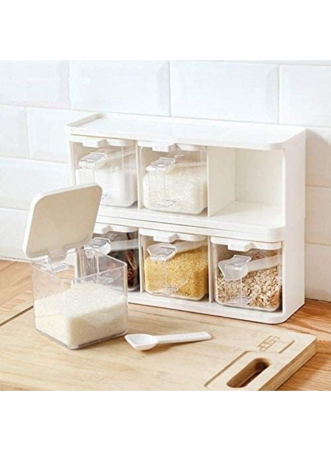 DUNISO Spice Jars,3 Grids Spice Rack with Lid and Spoon,Plastic Seasoning Box,Space Saving，Easy to Clean，for Kitchen to Storage Salt，Paprika，Sugar - Image 1