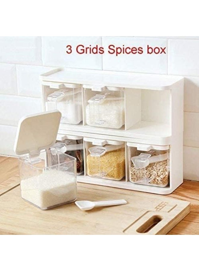 DUNISO Spice Jars,3 Grids Spice Rack with Lid and Spoon,Plastic Seasoning Box,Space Saving，Easy to Clean，for Kitchen to Storage Salt，Paprika，Sugar - Image 2