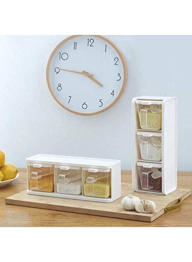 DUNISO Spice Jars,3 Grids Spice Rack with Lid and Spoon,Plastic Seasoning Box,Space Saving，Easy to Clean，for Kitchen to Storage Salt，Paprika，Sugar - Image 5