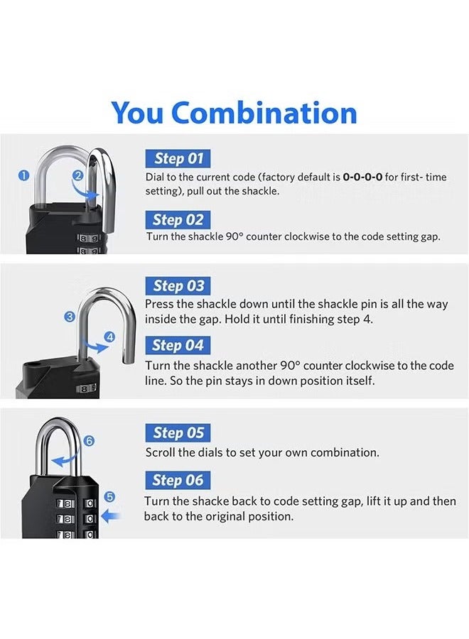 2-Piece Password Padlock,Luggage Lock,4 Digit Outdoor Waterproof Padlock Black# Silver  - Image 3