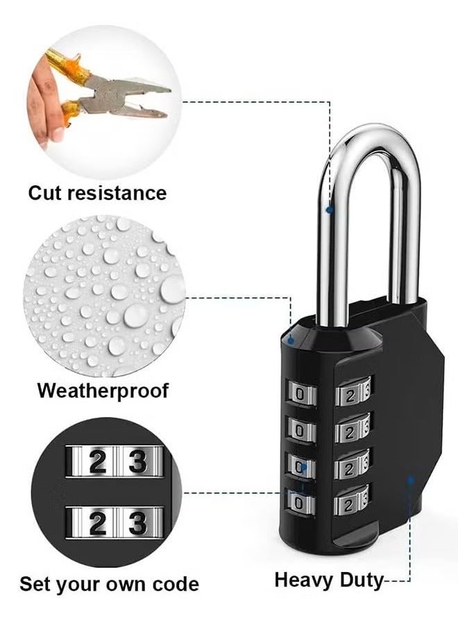 2-Piece Password Padlock,Luggage Lock,4 Digit Outdoor Waterproof Padlock Black# Silver  - Image 4