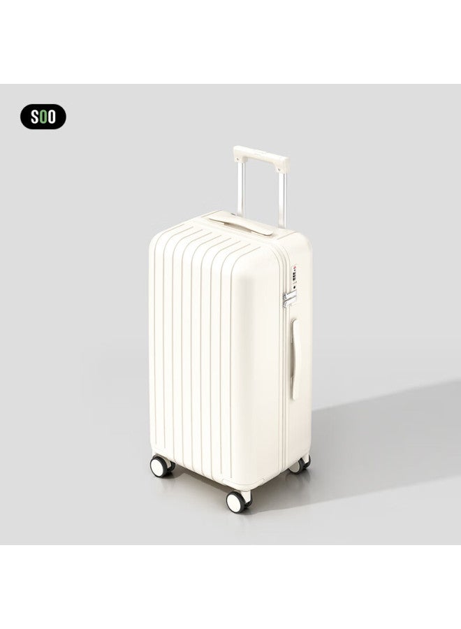 Soo Large Capacity Multifunctional Suitcase With Cup Holder, Trolley Case, Travel Luggage For Men And Women, Password Lock, 28 Inches, Ivory White - Image 1
