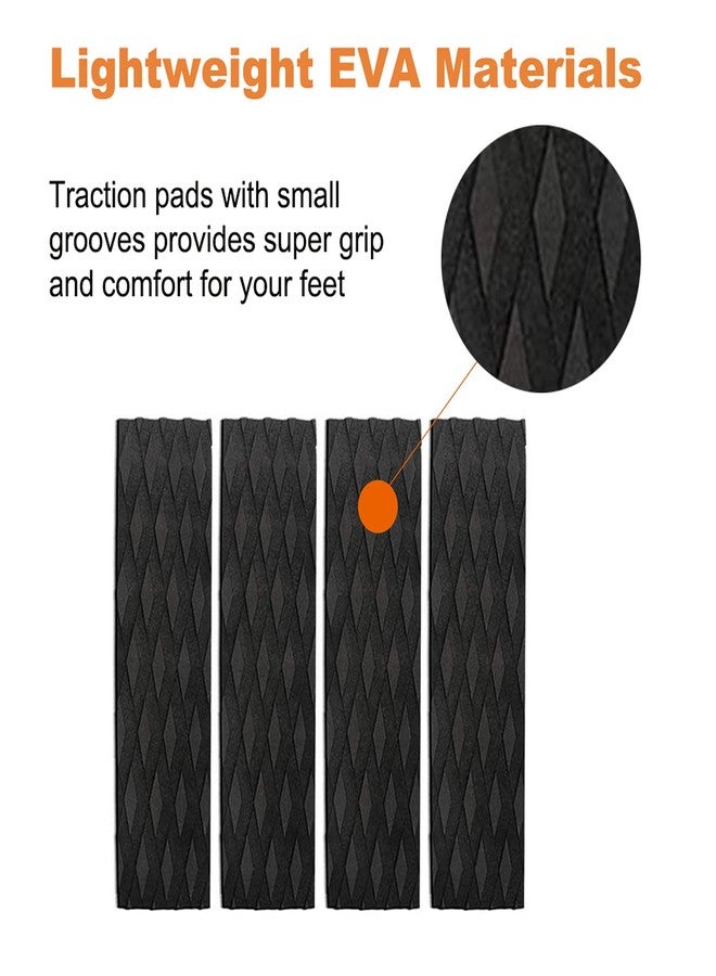 Nonebranded Surfboard Traction Pads, 4Pieces Black Surfing Front Traction Anti-Slip Pad for Surfboards, Skimboards, Shortboards, Longboards and Kayak - Image 2