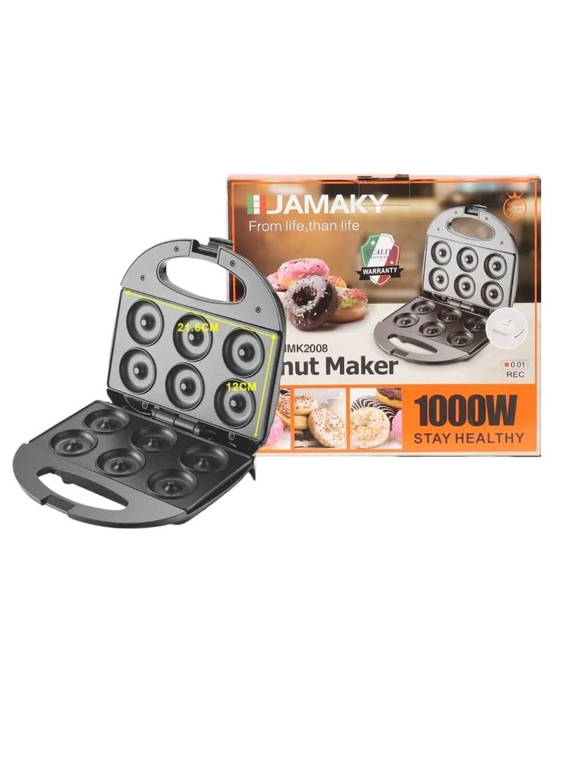 JAMAKY Italy - Donut maker with Italian technology, 1000 watt device designed for home use with fixed donut plates, non-stick color, white, model JMK 2008 - Image 1