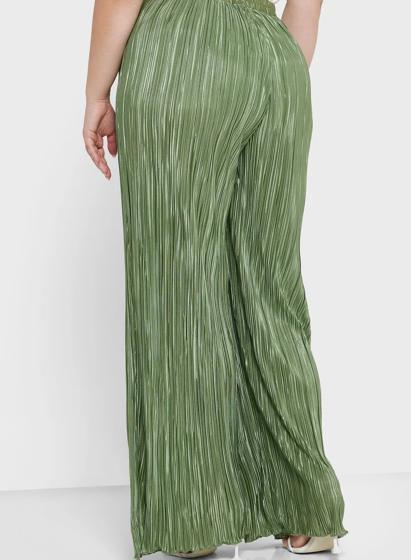 Ella Plus Pleat Textured Flared Pants