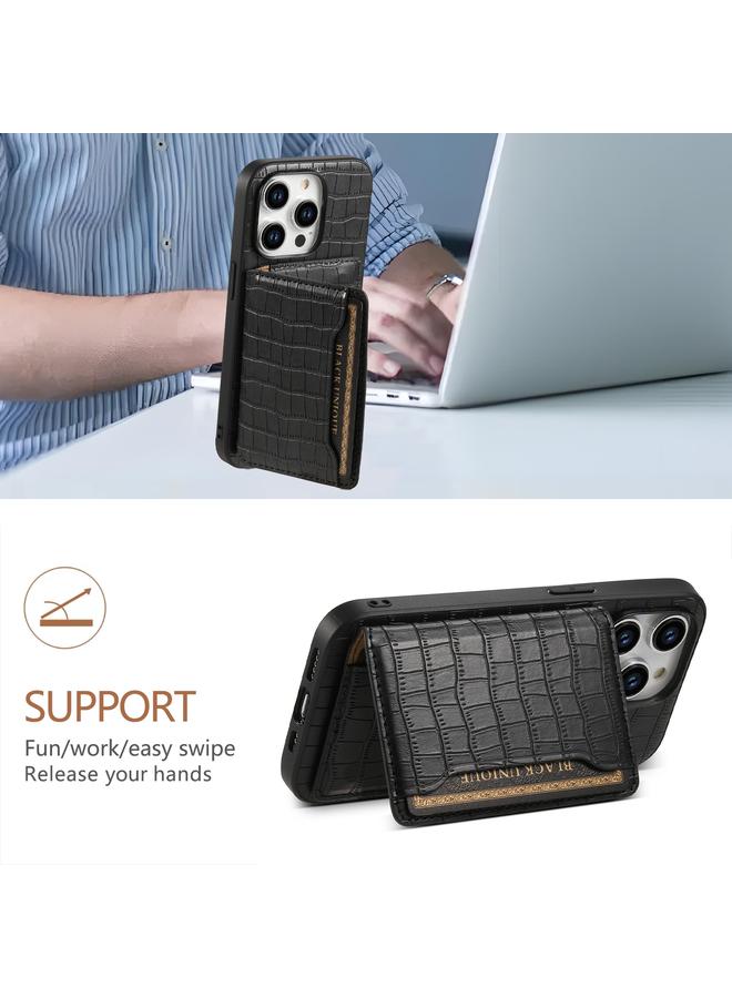 S-TOP Case For iPhone 15 Crocodile Texture Card Bag Design Full Coverage Phone Case - Image 2