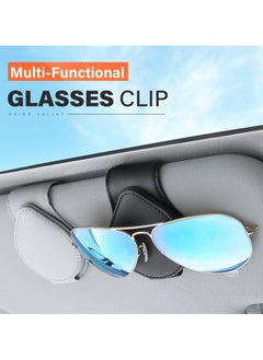 KASTWAVE Car Sun Visor Sunglasses Clip Organizer, 2 Pack Leather Eyeglasses Mount with Card Holder, Sleek Black & Gray Vehicle Accessories  - Image 2