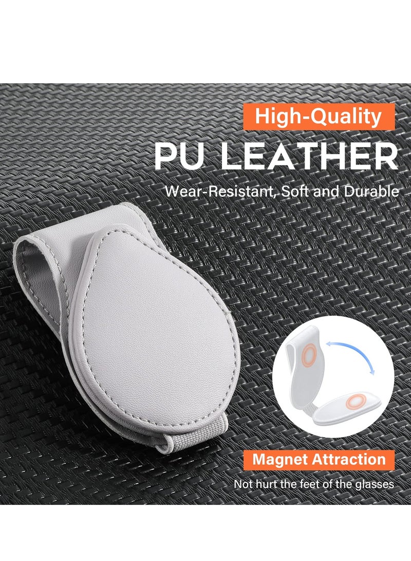 Car Sun Visor Sunglasses Clip Organizer, 2 Pack Leather Eyeglasses Mount with Card Holder, Sleek Black & Gray Vehicle Accessories