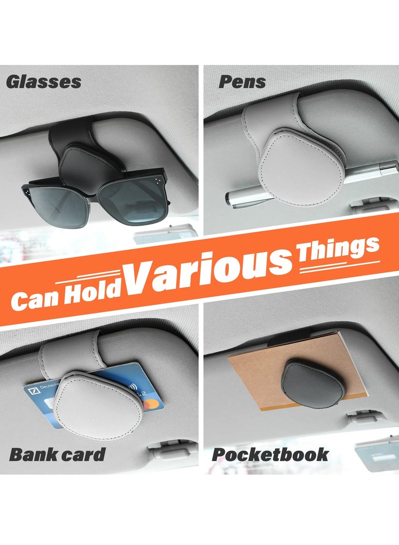 Car Sun Visor Sunglasses Clip Organizer, 2 Pack Leather Eyeglasses Mount with Card Holder, Sleek Black & Gray Vehicle Accessories