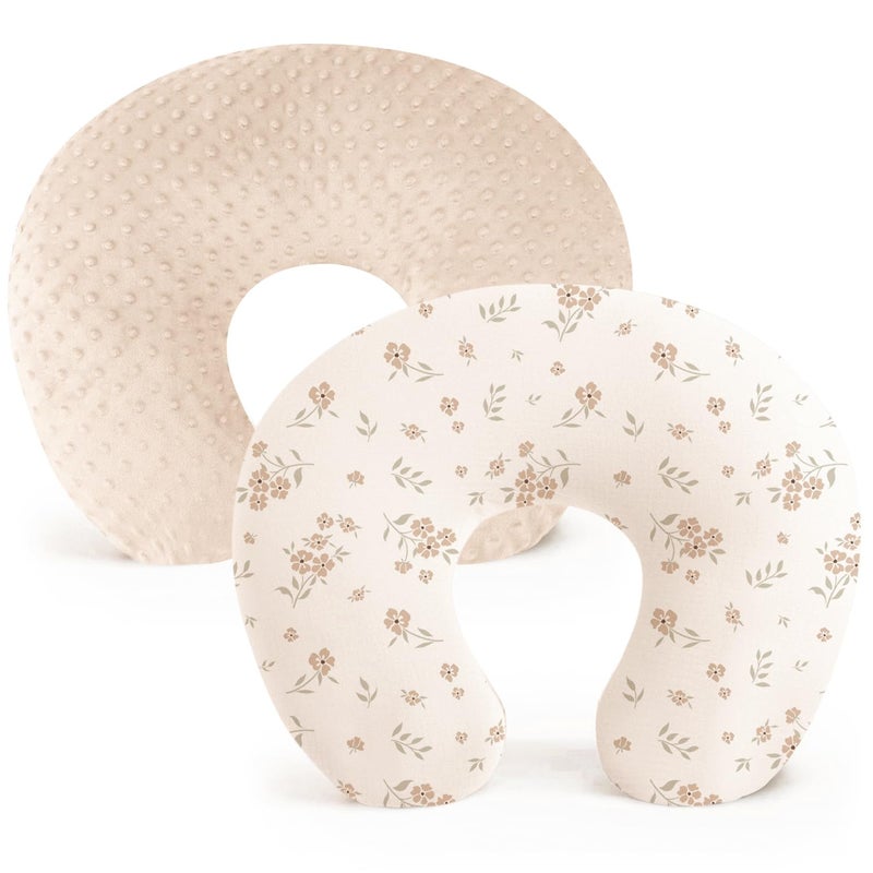 Konssy 2 Pack Nursing Pillow Covers, Soft and Comfortable Nursing Cover for Breastfeeding Pillows, Pillow Slipcover for Baby Girls Boys Newborn(Brown, Blossom) - Image 1