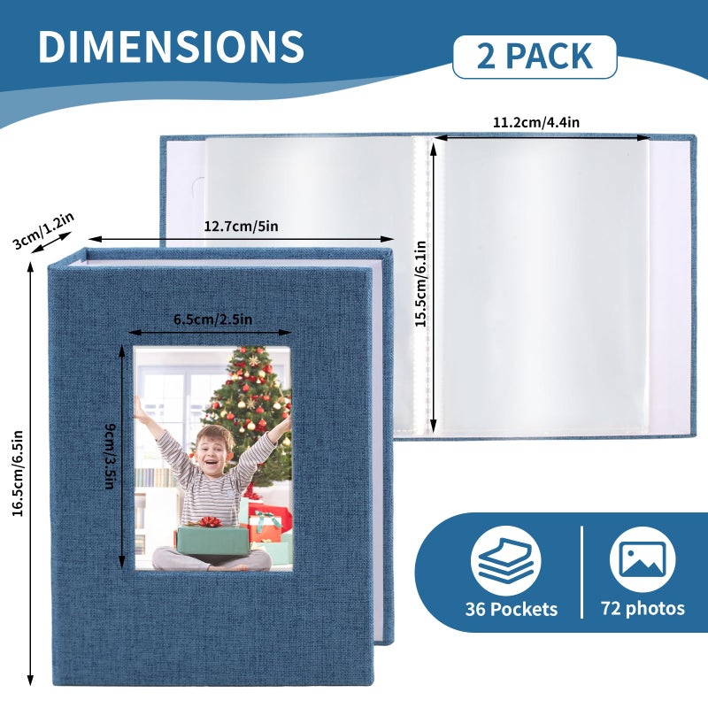 vivinin 2 Pack Photo Album 4x6, Linen Cover Photo Book, Small Photo Album Book for 36 Pockets Hold 72 Pictures, Picture Book for Photos Family Anniversaries Baby Vacationsï¼ˆBlueï¼‰ - Image 2