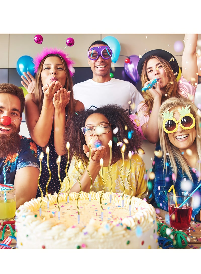 مجموعة شموع زينة عيد الميلاد مكونة من 12 قطعة بتصميم مموج عصري يضيف لمسة فريدة ومميزة للكيك (ذهبي) - Image 2