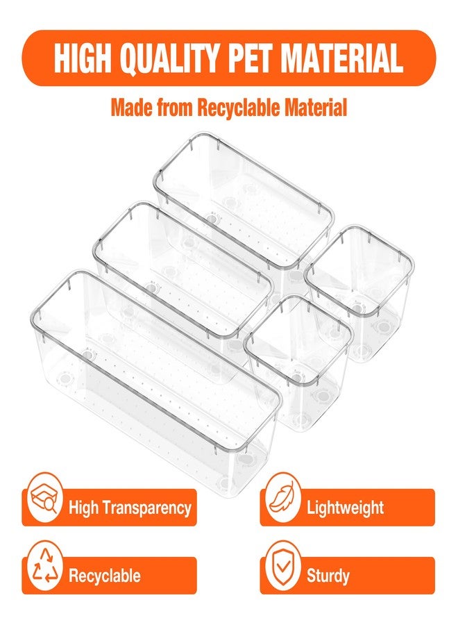 ValueMax 9 PCS Clear Plastic Drawer Organizers Set with Non-Slip Pads, 3 Sizes Desk Drawer Organizer for Vanity, Kitchen, Bathroom and Office - Image 2