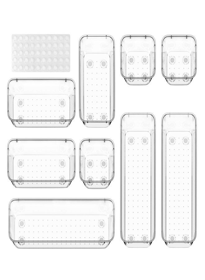 ValueMax 9 PCS Clear Plastic Drawer Organizers Set with Non-Slip Pads, 3 Sizes Desk Drawer Organizer for Vanity, Kitchen, Bathroom and Office - Image 1