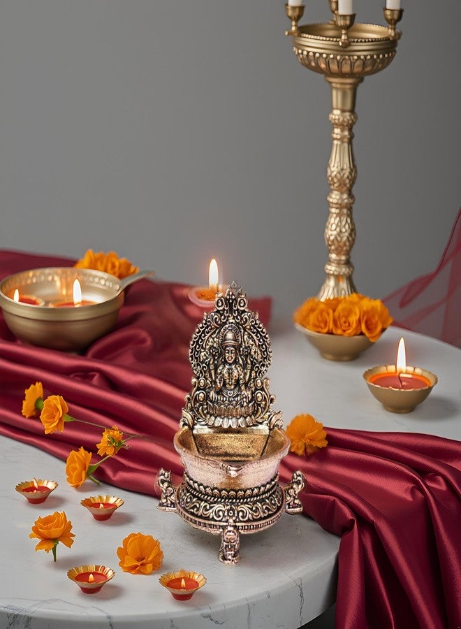 BEXCO مصباح زيت لاكشمي ديا من النحاس، مطلي بالذهب العتيق، مناسب لطقوس العبادة الهندوسية التقليدية وديكورات عيد ديوالي، أبعاده 2.8 × 2 × 3 بوصات، ووزنه 90 غرامًا. - Image 5