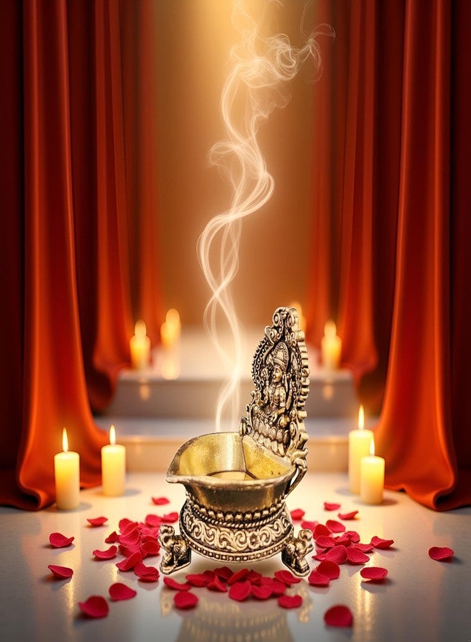 BEXCO مصباح زيت لاكشمي ديا من النحاس، مطلي بالذهب العتيق، مناسب لطقوس العبادة الهندوسية التقليدية وديكورات عيد ديوالي، أبعاده 2.8 × 2 × 3 بوصات، ووزنه 90 غرامًا. - Image 2