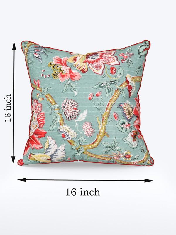 EasyGoods 240 TC Pure Cotton Cushion Covers Set of 2 16x16 Inch Jaipuri Anokhi Floral Prints Premium Sofa and Bedroom Decor Accessories Aqua Green - Image 3