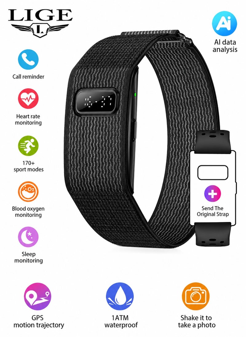 LIGE Lightweight Men's Smart Fitness Tracker with Small Display Screen,Ultra Long Stand By Time,Multifunctional Data Analysis 1 ATM Waterproof with Black Dual Replaceable Wristbands Support Arabic - Image 1