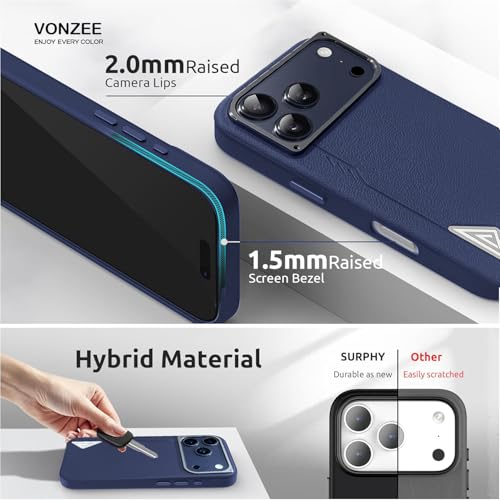 VONZEE Hybrid Shockproof Back Cover Case Compatible with iPhone 17 Pro Max 6.9'', TPU+ Polycarbonate Transparent Anti-Yellow Non-Slip Full-Body Protection Back Phone Case - Blue - Image 4