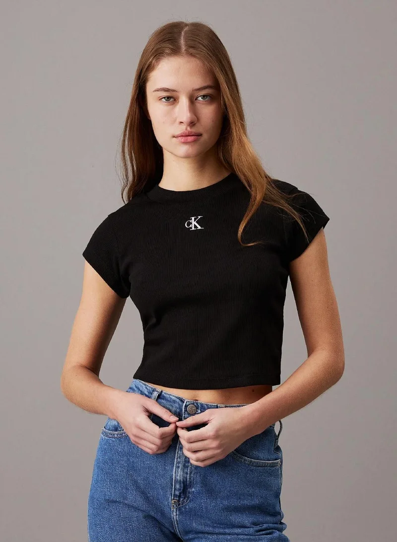 Slim Cropped Ribbed T-Shirt