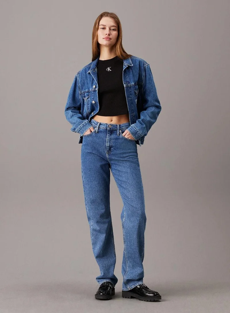 Calvin Klein Ck Black Slim Cropped Ribbed T-Shirt for Women | Best Price UAE