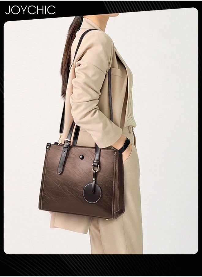 Joychic - Fashionable Retro Women Handbag Large Capacity Multi Pocket Commuting Shoulder Crossbody Bag for Office Daily Work Brown - Image 1