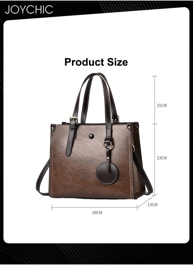 Joychic - Fashionable Retro Women Handbag Large Capacity Multi Pocket Commuting Shoulder Crossbody Bag for Office Daily Work Brown - Image 1