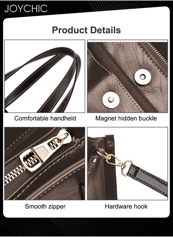 Joychic - Fashionable Retro Women Handbag Large Capacity Multi Pocket Commuting Shoulder Crossbody Bag for Office Daily Work Brown - Image 1