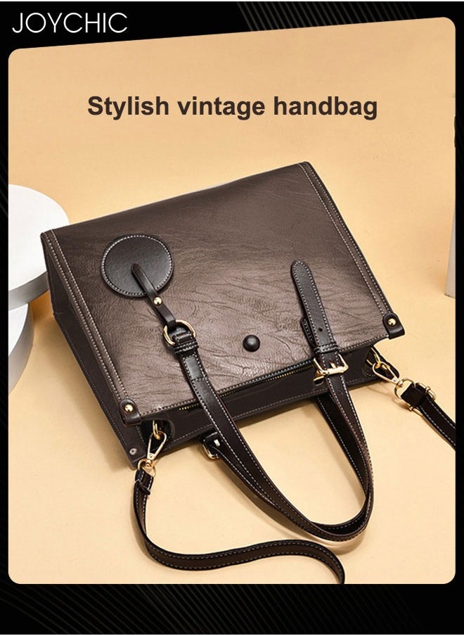 Joychic - Fashionable Retro Women Handbag Large Capacity Multi Pocket Commuting Shoulder Crossbody Bag for Office Daily Work Brown - Image 1