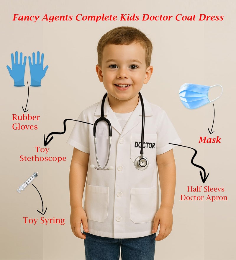 Fancy Agents Doctor dress for Kids, Lab Coat Costume for boys and girls, community helper, Scientists Dress Up with Dress, Stethoscope, mask, injection for Kids for fancy dress competition - Image 2